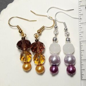 Boho Earrings  119# Pearl earrings, long dangle earrings, lavender earrings, bro